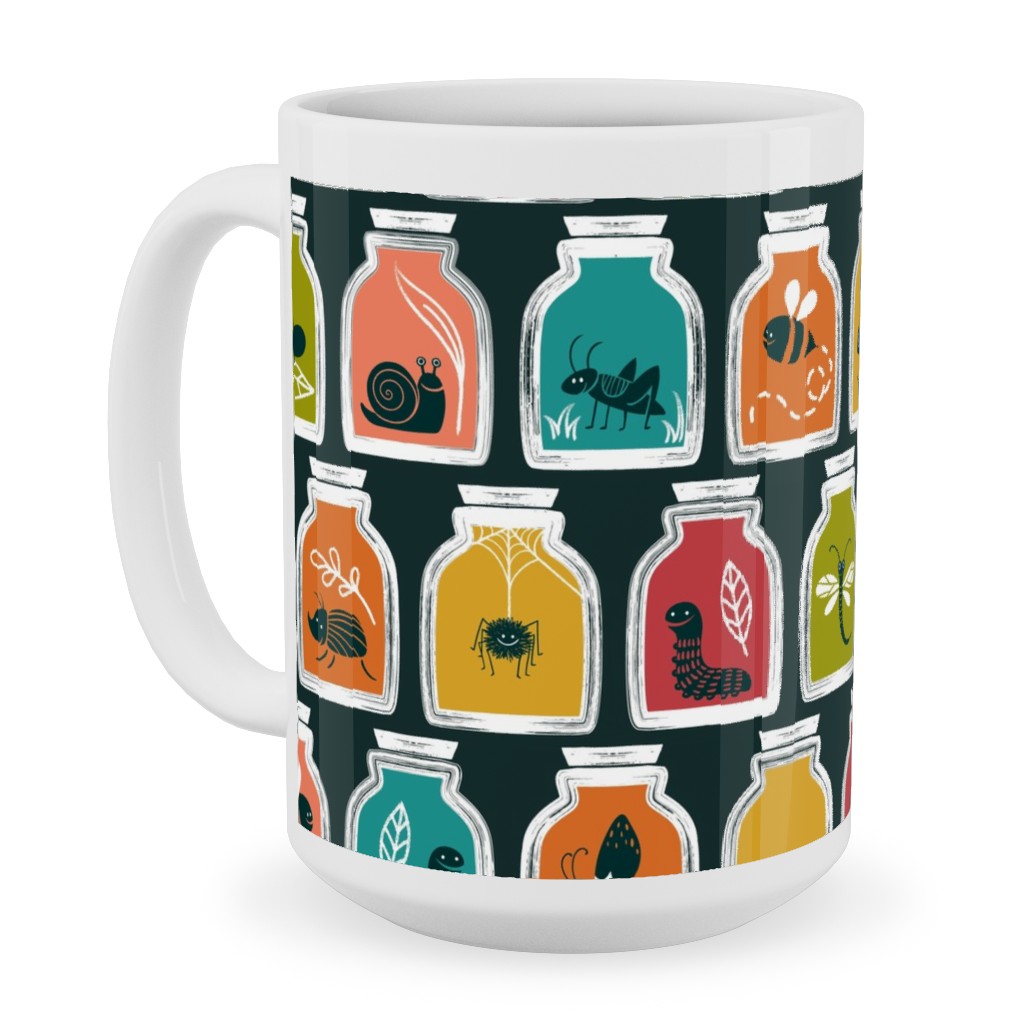a Collection of Bugs Ceramic Mug, White, , 15oz, Multicolor, Black