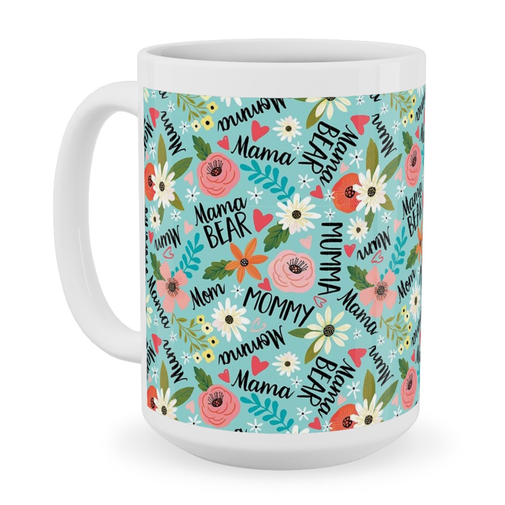 Mom's the Word - Multi on Blue Ceramic Mug, White, , 15oz, Blue, True Blue