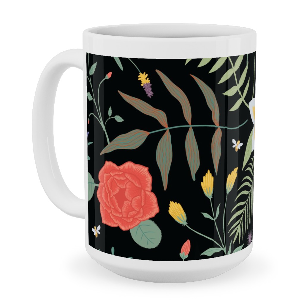 Hawaii Floral - Black Ceramic Mug, White, , 15oz, Multicolor