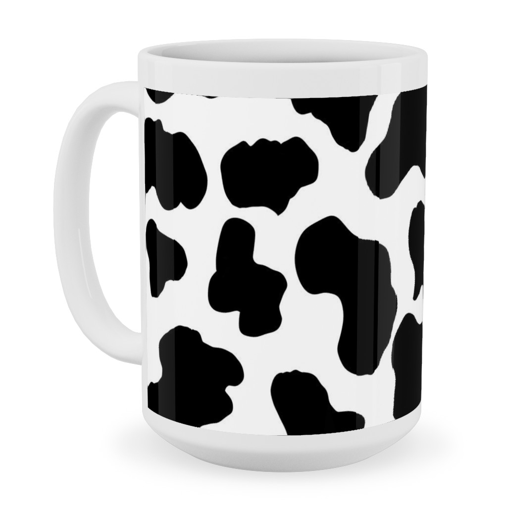 Cow Print Ceramic Mug, White,  , 15oz, Black