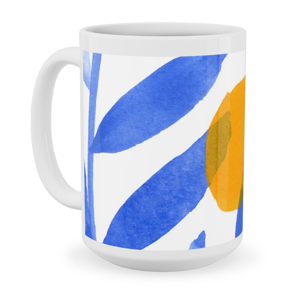 Modern Lemons Block - Blue and Orange Ceramic Mug, White, , 15oz, Blue, True Blue