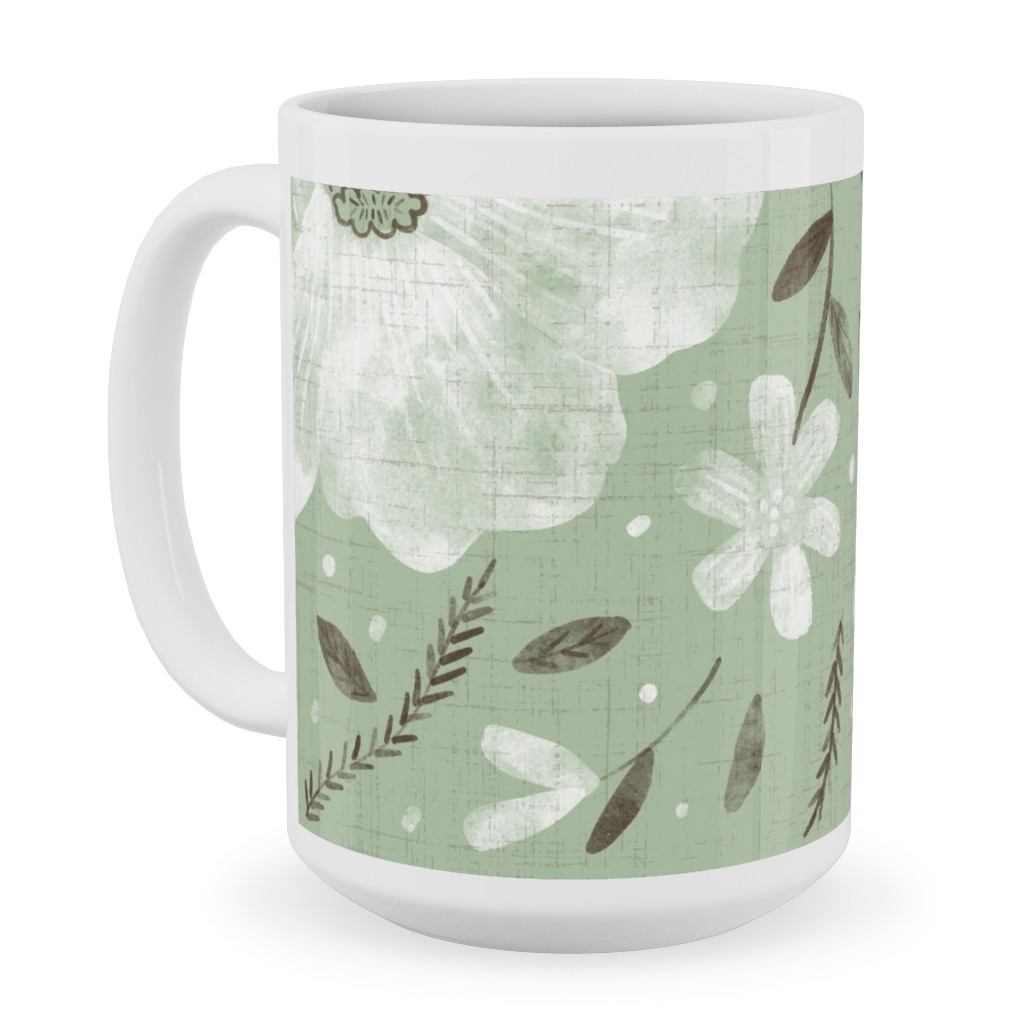 Charlotte Floral - Sage Ceramic Mug, White,  , 15oz, Green