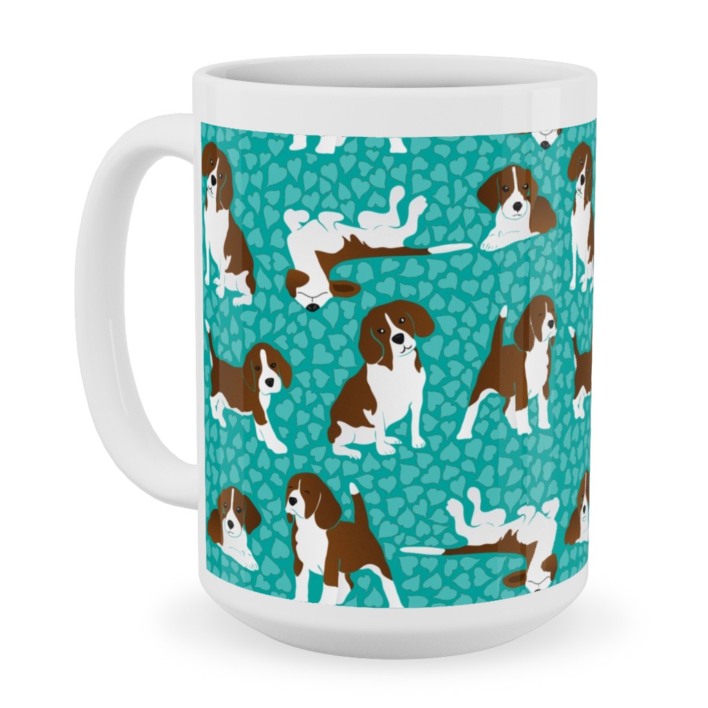 Beagle Dog Ceramic Mug, White,  , 15oz, Green