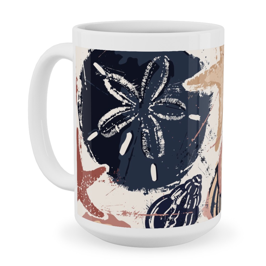 Seashells Ceramic Mug, White, , 15oz, Multicolor, Wheat