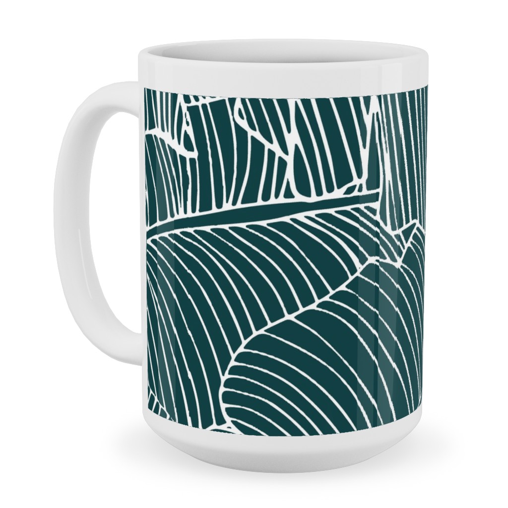 Banana Leaf - Teal Ceramic Mug, White,  , 15oz, Green
