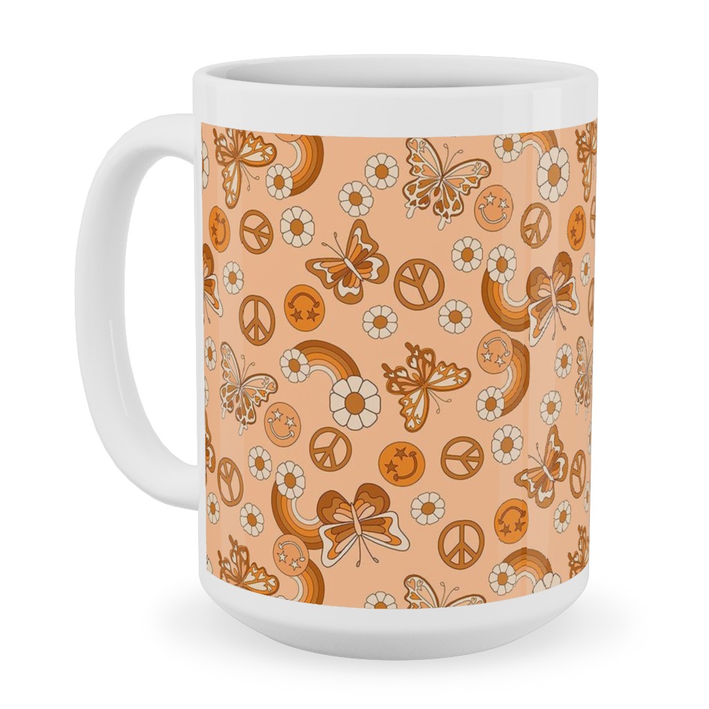 Peace Butterfly Boho - Orange Ceramic Mug, White,  , 15oz, Orange