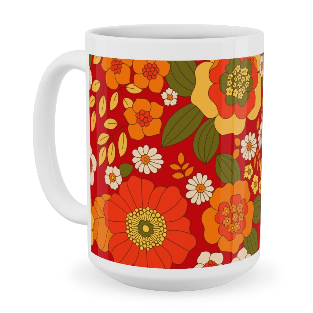 Vintage Flora - Red Ceramic Mug, White, , 15oz, Orange, Orange