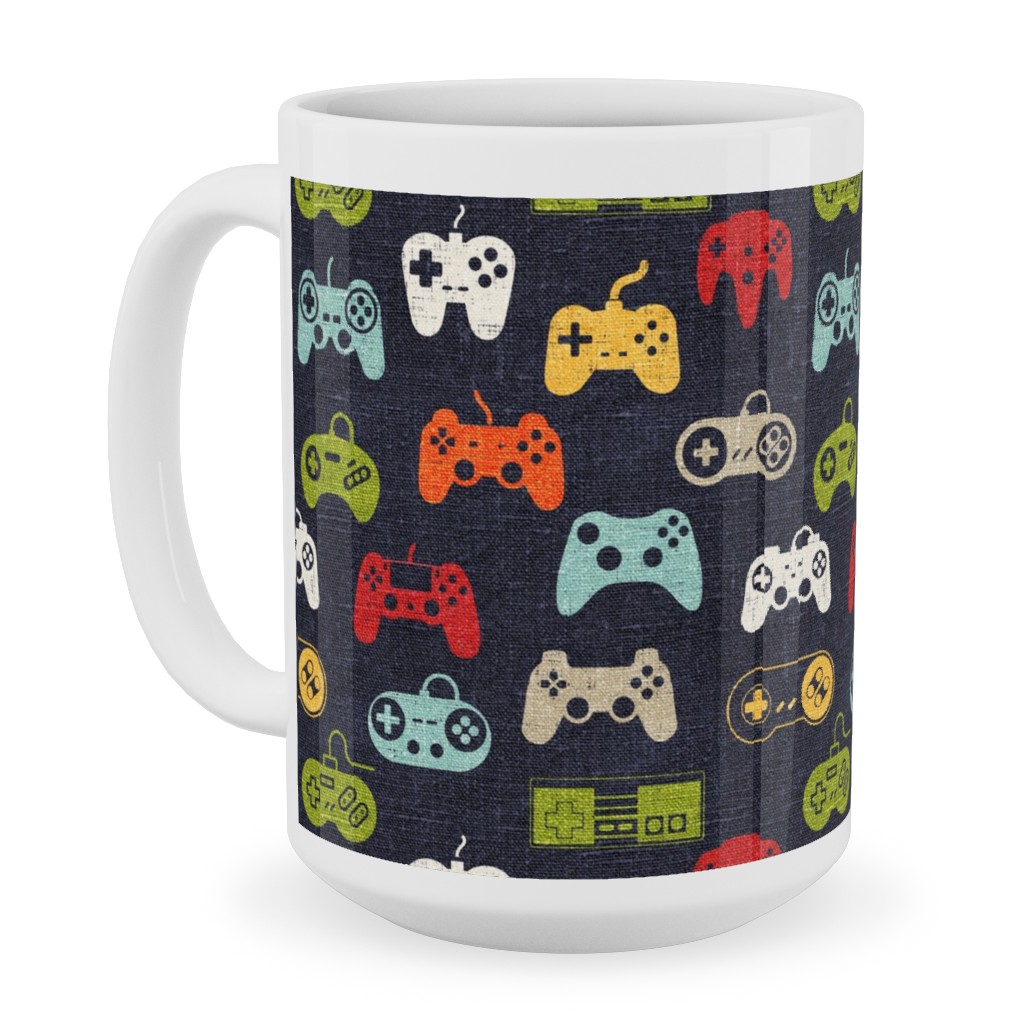 Game Controllers - Navy Multi Ceramic Mug, White,  , 15oz, Multicolor