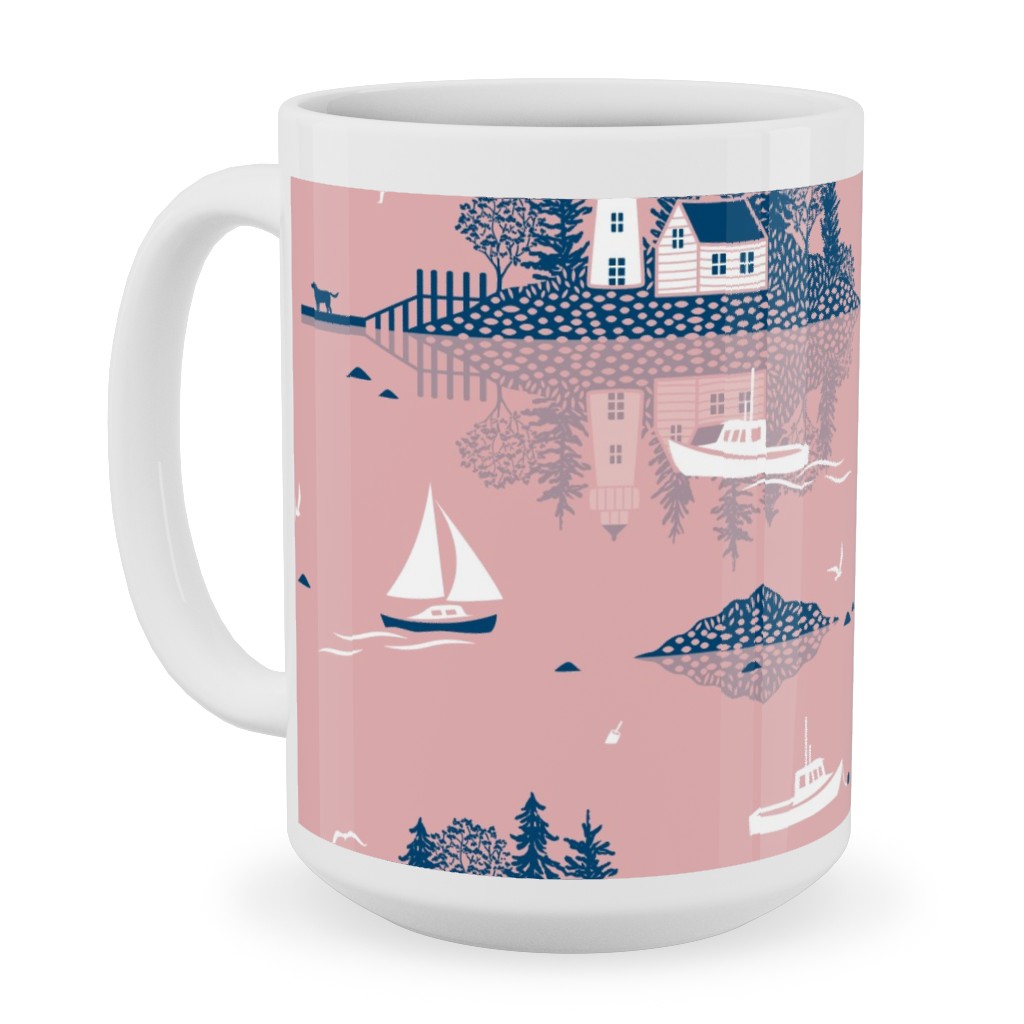 Maine Islands - Muted Pink Ceramic Mug, White,  , 15oz, Pink