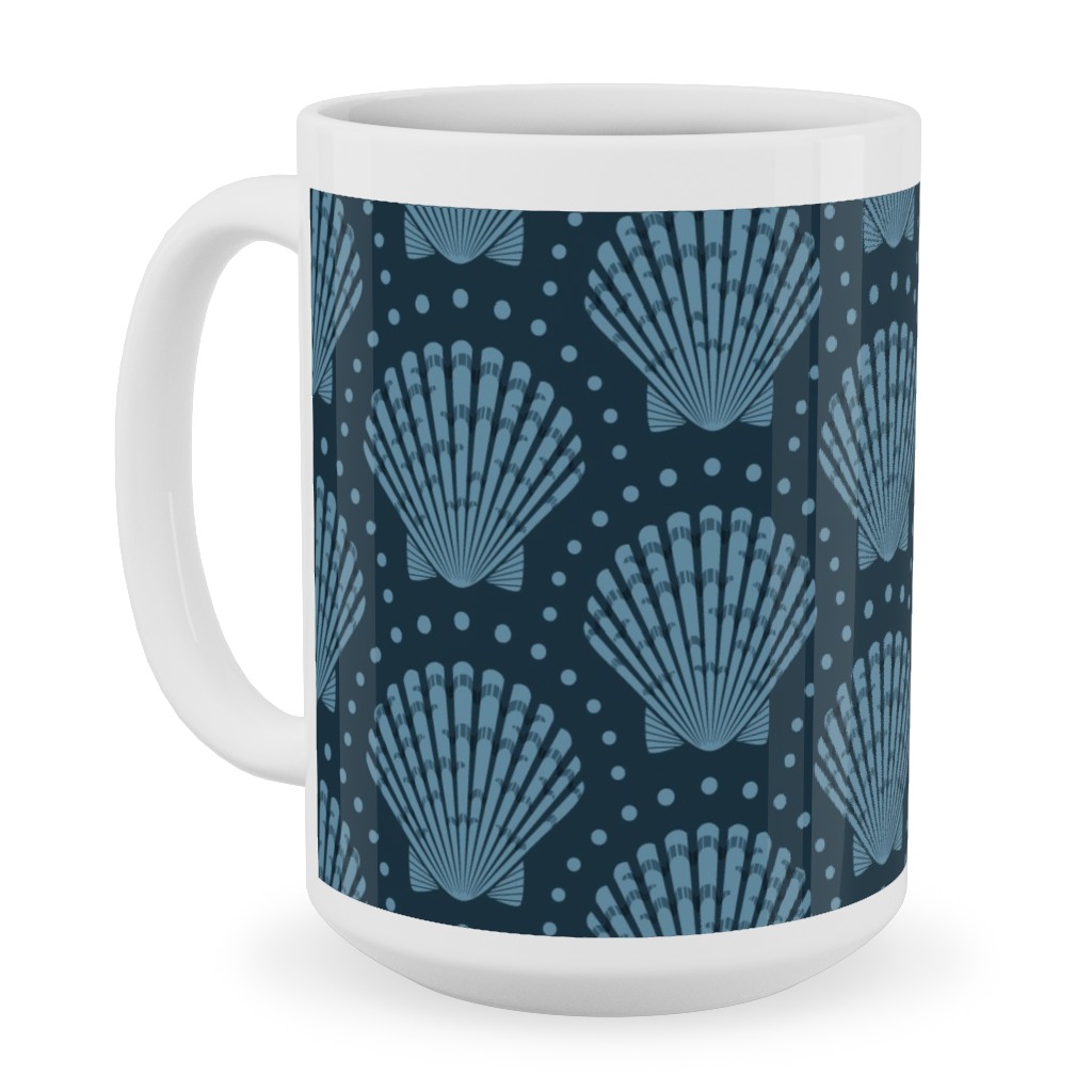 Pretty Scallop Shells - Navy Blue Ceramic Mug, White,  , 15oz, Blue