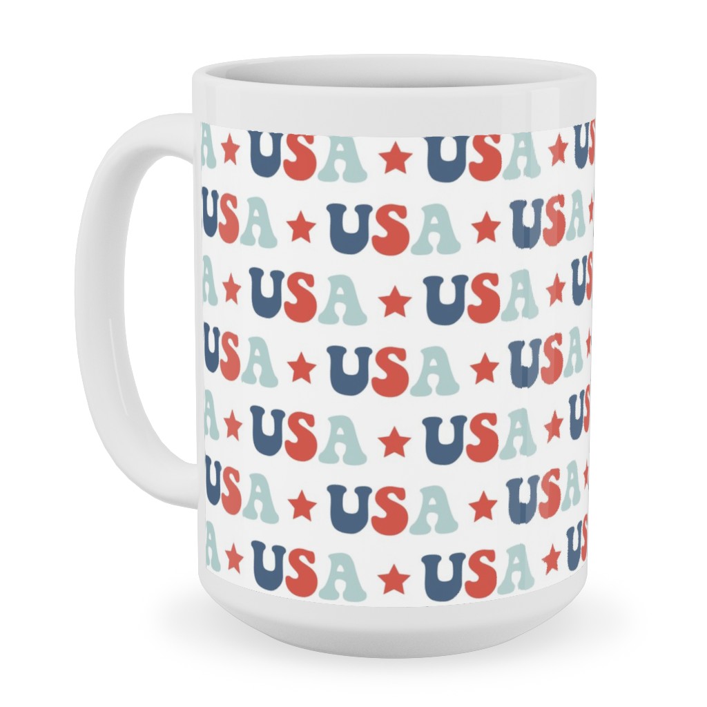 Usa - Groovy Vintage - Red White Blue Ceramic Mug, White,  , 15oz, Multicolor