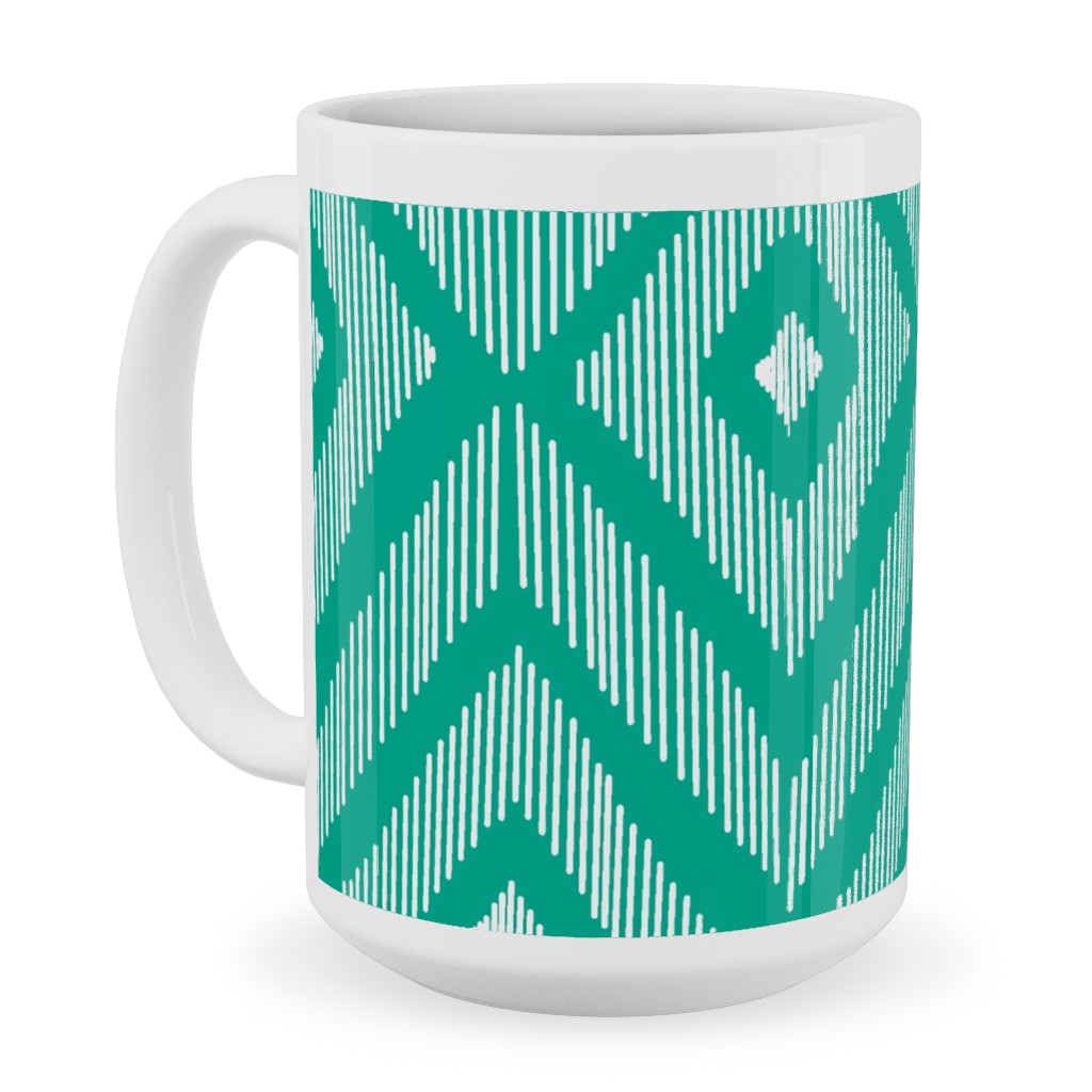Ikat Ceramic Mug, White, , 15oz, Green, Tidal Wave