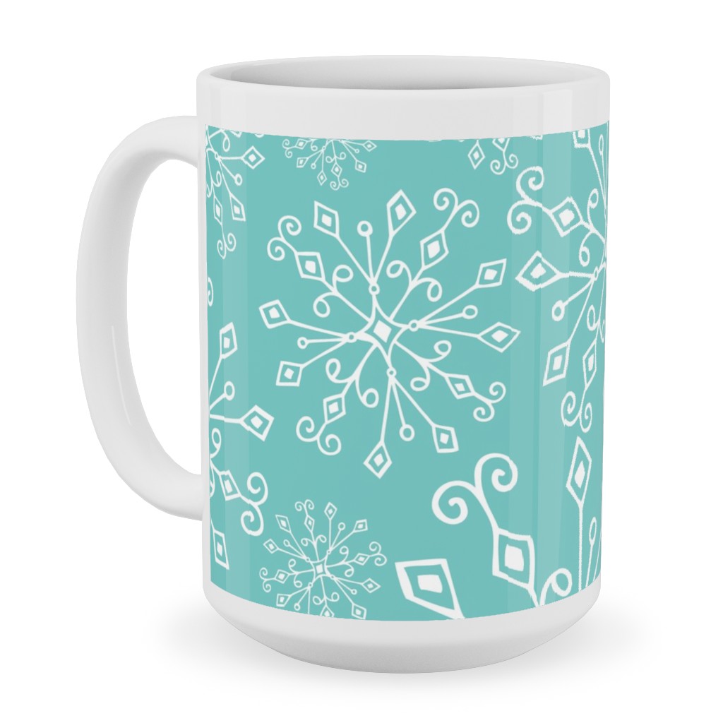 Frost Snowflakes Ceramic Mug, White, , 15oz, Blue, Catalina