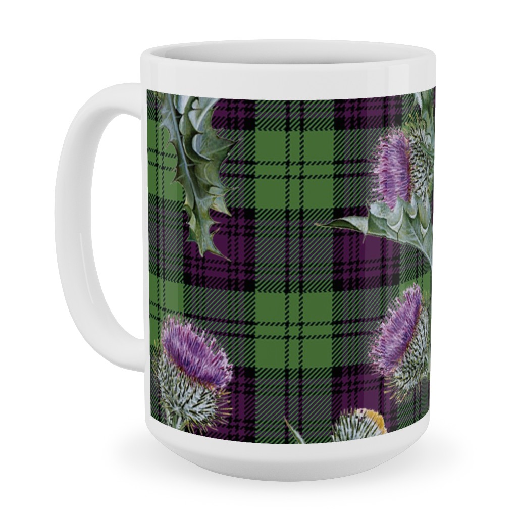 Feochadan Tartan - Green and Purple Ceramic Mug, White,  , 15oz, Green