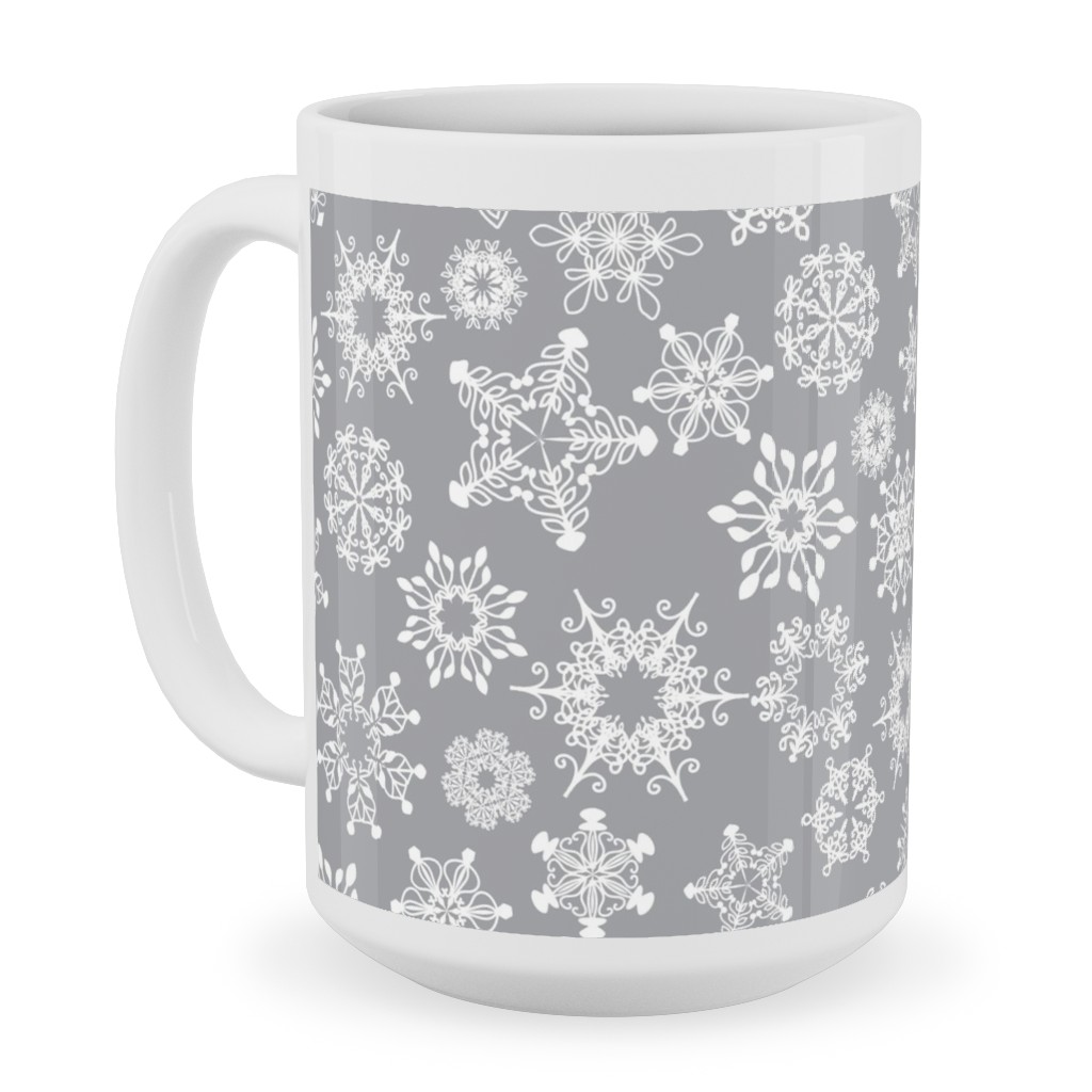 Snowflake Silver Ceramic Mug, White, , 15oz, Gray, Gray