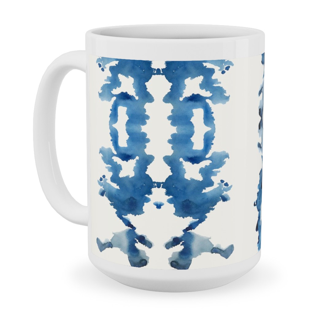 Small Rorschach Stripe - Indigo Blues Ceramic Mug, White, , 15oz, Blue, True Blue
