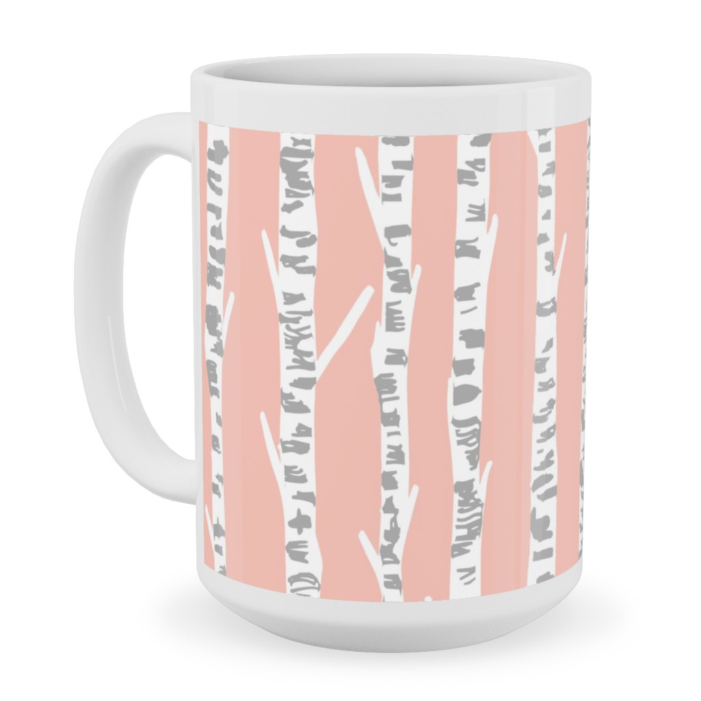 Birch Tree - Pink Ceramic Mug, White, , 15oz, Pink, Bright Pink