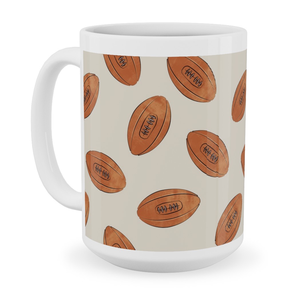 Vintage Football Ceramic Mug, White, , 15oz, Brown, Limestone