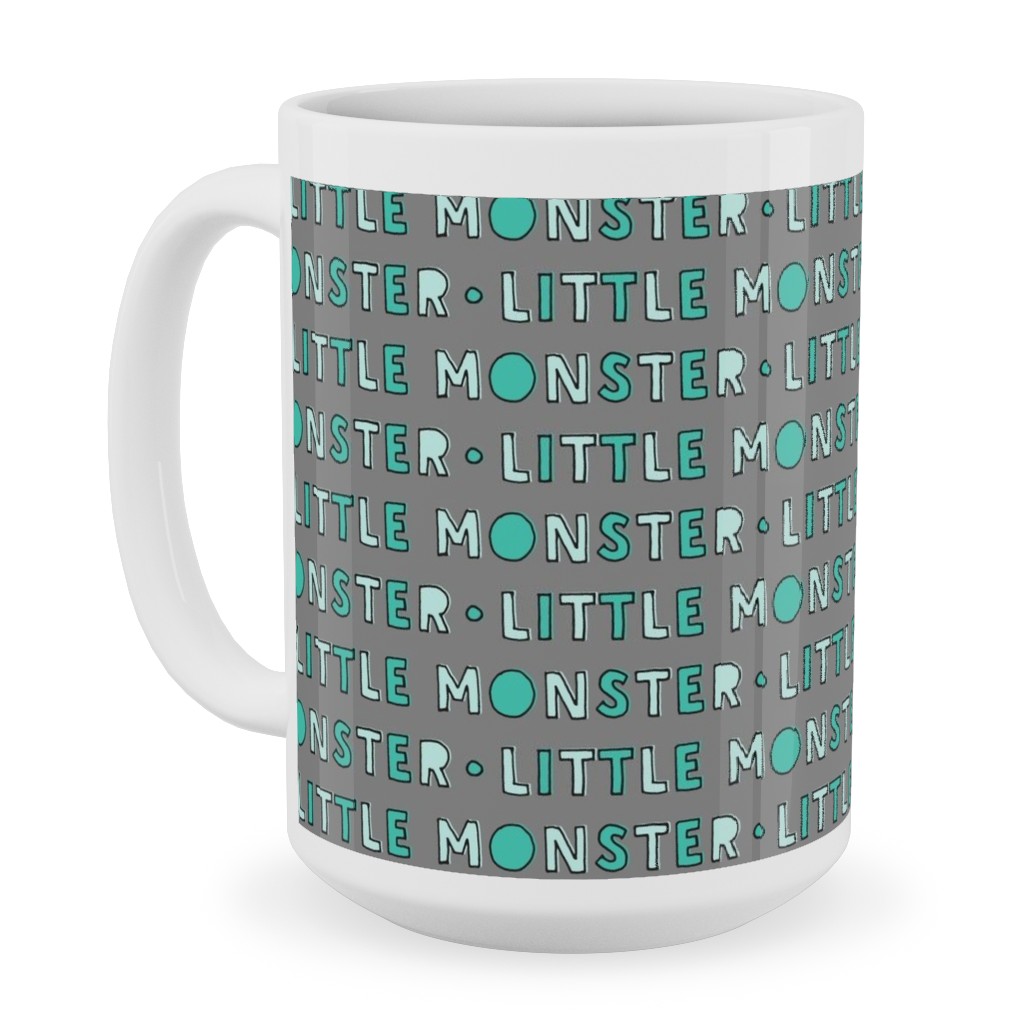 (Small Scale) Little Monster || Green on Grey Ceramic Mug, White,  , 15oz, Green