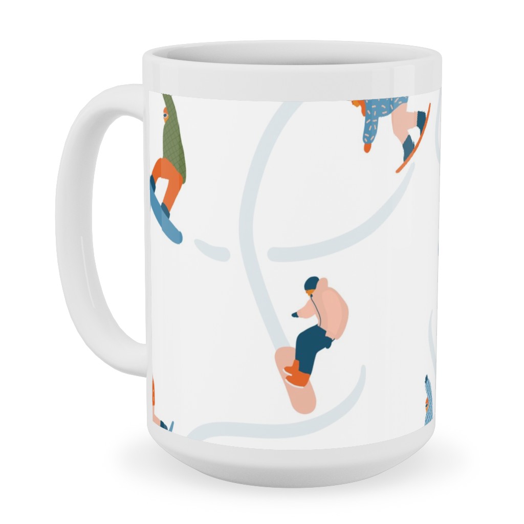 Snowboarding - Multicolor on White Ceramic Mug, White, , 15oz, Multicolor