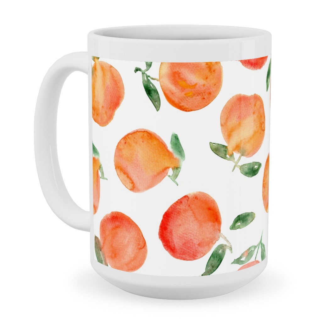 Watercolor Oranges - Orange Ceramic Mug, White,  , 15oz, Orange
