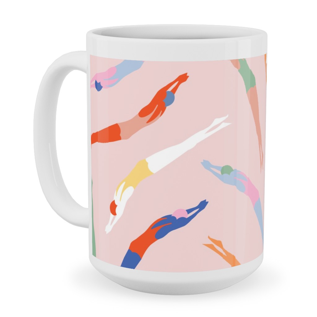 Art Deco Divers - Pink Ceramic Mug, White, , 15oz, Pink, Bright Pink