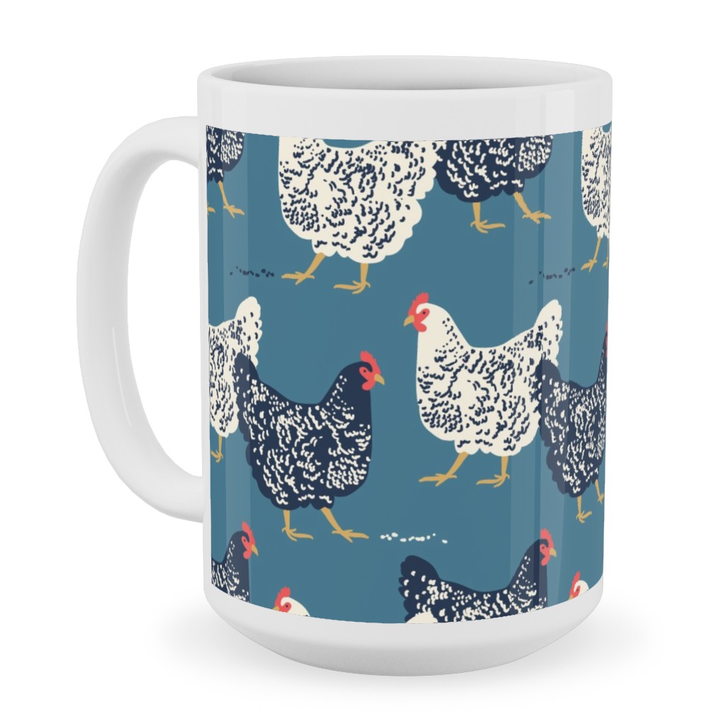 Farmhouse Chickens - Blue Ceramic Mug, White, , 15oz, Blue, True Blue
