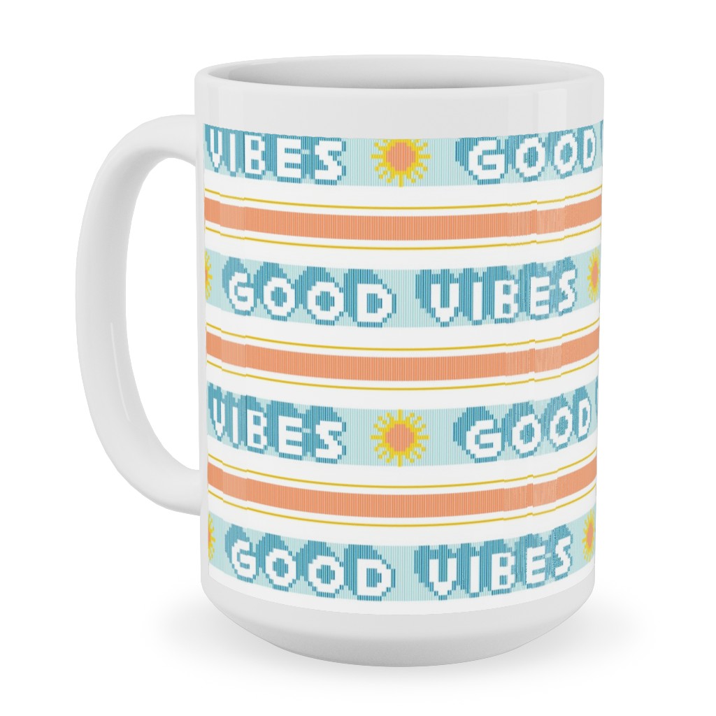 Good Vibes Vintage Typography Ceramic Mug, White, , 15oz, Orange, Orange