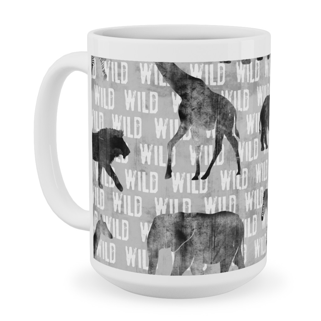 Wild Safari Animals - Grey Ceramic Mug, White,  , 15oz, Gray