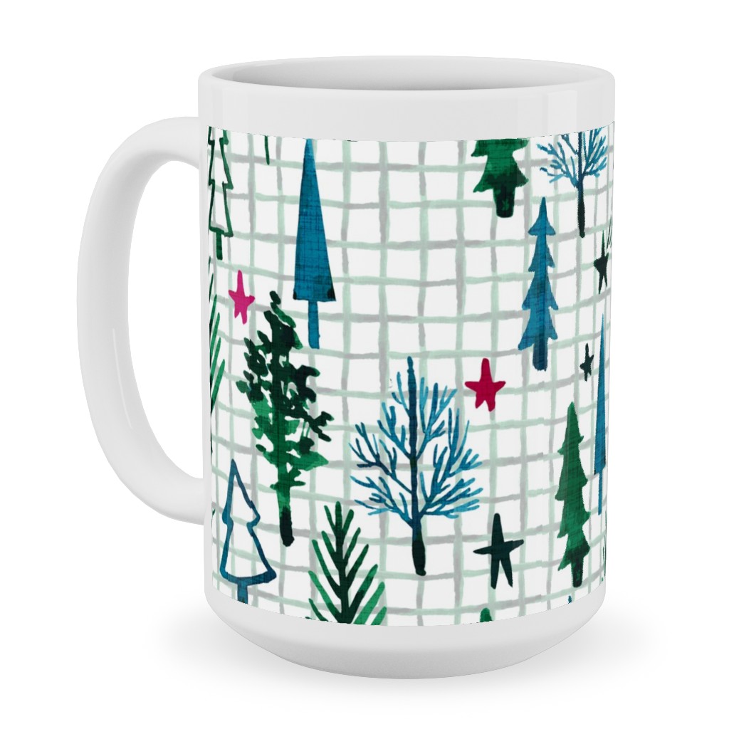 Noel Collection - Winterscape Ceramic Mug, White, , 15oz, Green, Classic Green