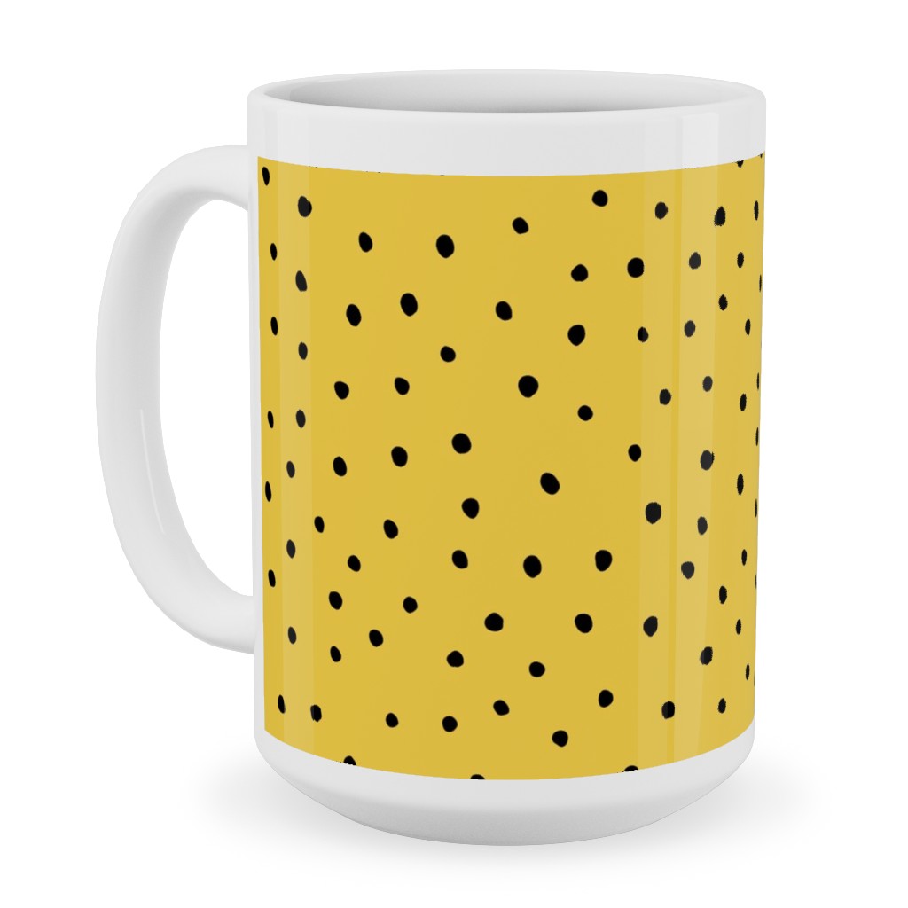 Minimal Dots - Abstract Rain Drops - Black and Yellow Ceramic Mug, White,  , 15oz, Yellow