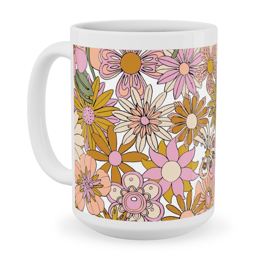 Chelsea Vintage Floral Garden - Pink Ceramic Mug, White,  , 15oz, Pink