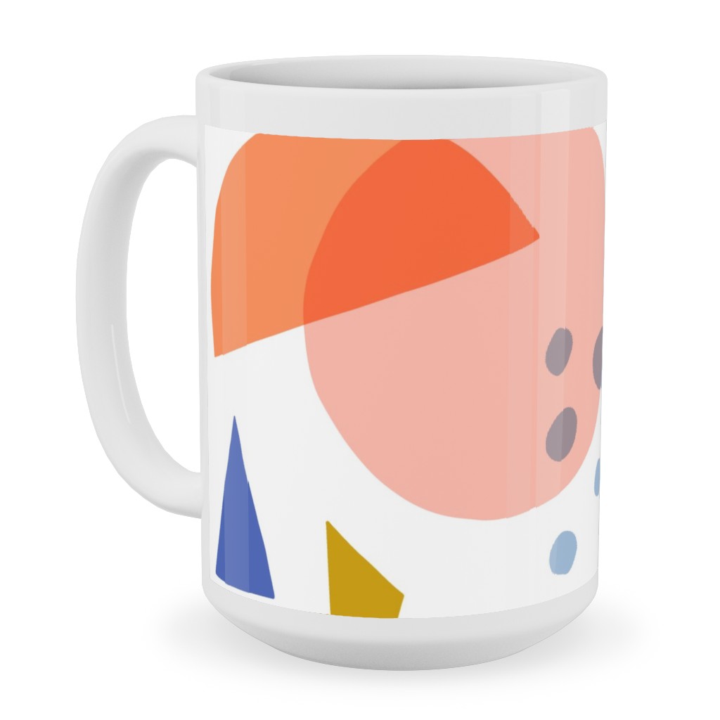 Abstract Circles and Triangles - Multi Ceramic Mug, White, , 15oz, Multicolor