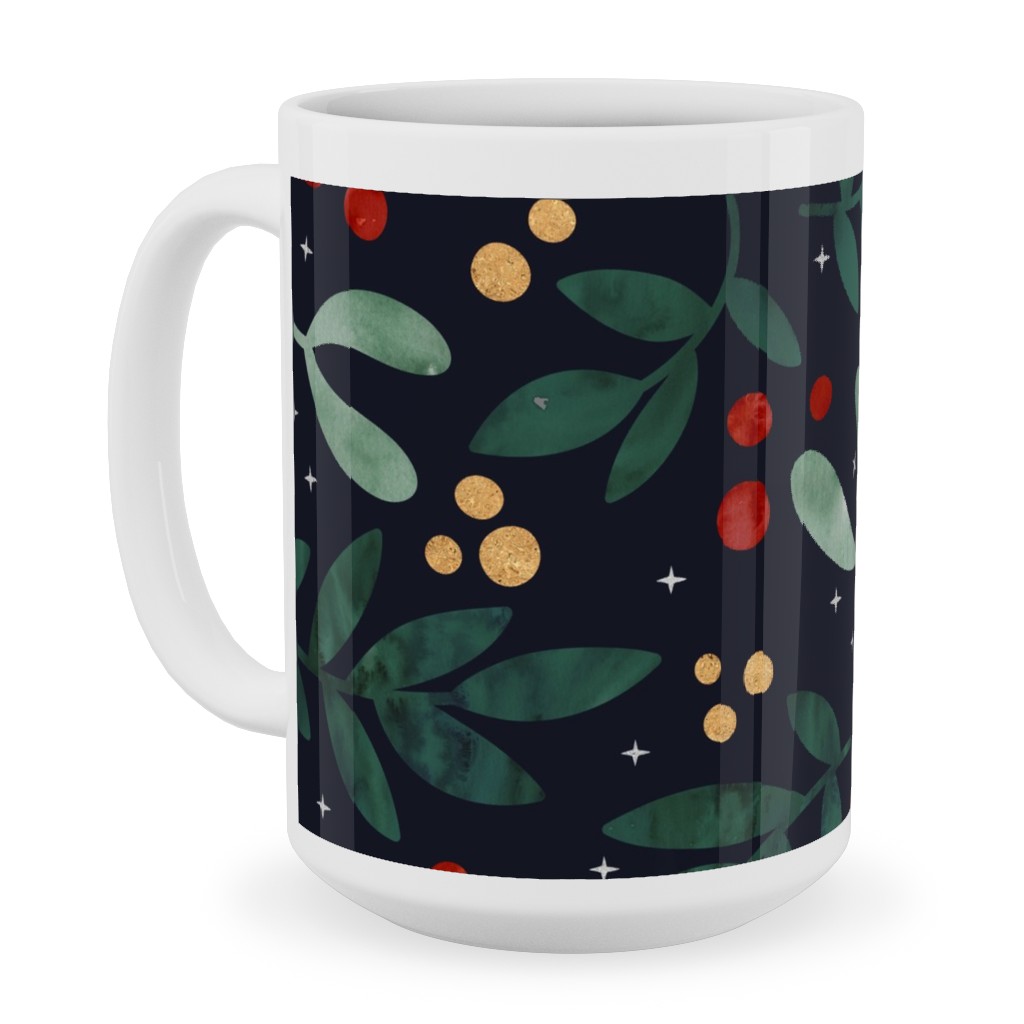 Christmas Berries - Dark Ceramic Mug, White, , 15oz, Green, Classic Green