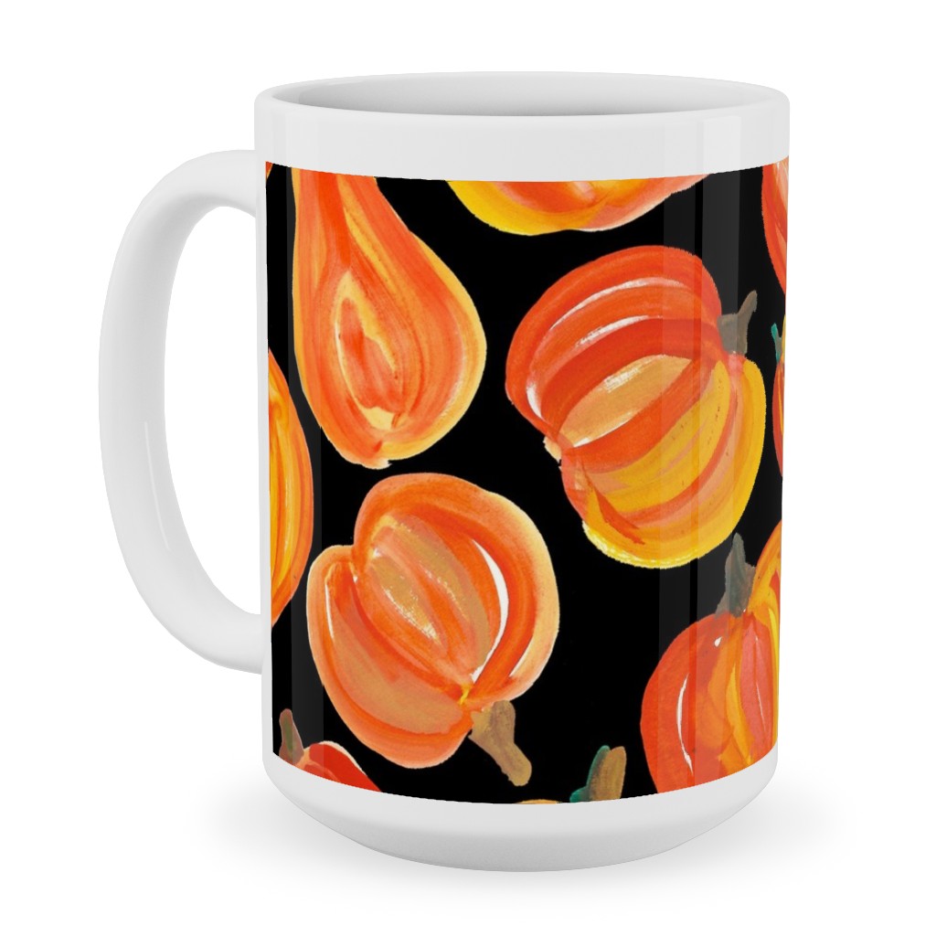 Watercolor Pumpkins - Black Ceramic Mug, White, , 15oz, Orange, Orange