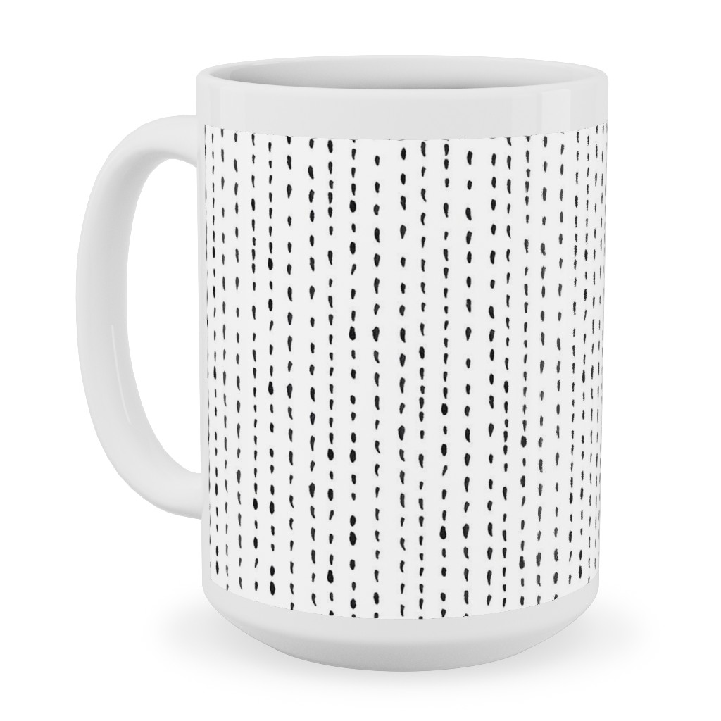 Woodland - Little Dots of Stripes - Black and White Ceramic Mug, White, , 15oz, White, White