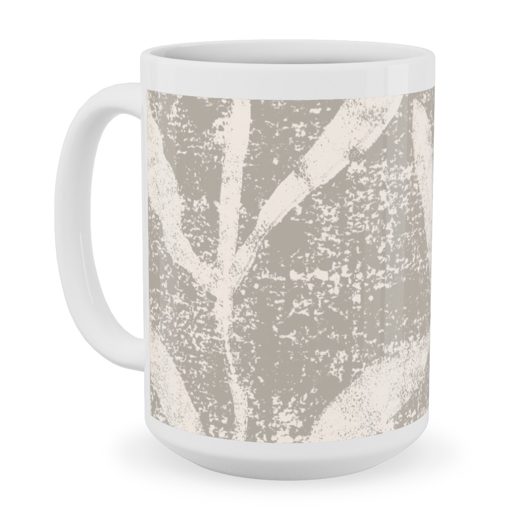 Grass Cloth With Leaves - Gray and Cream Ceramic Mug, White, , 15oz, Beige, Pearl
