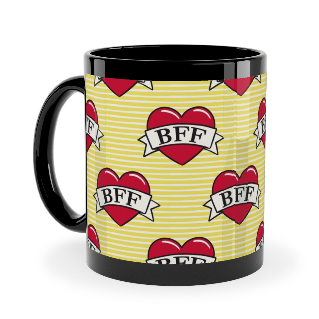 Bff Heart Tattoo Ceramic Mug, Black, , 11oz, Yellow, Cream