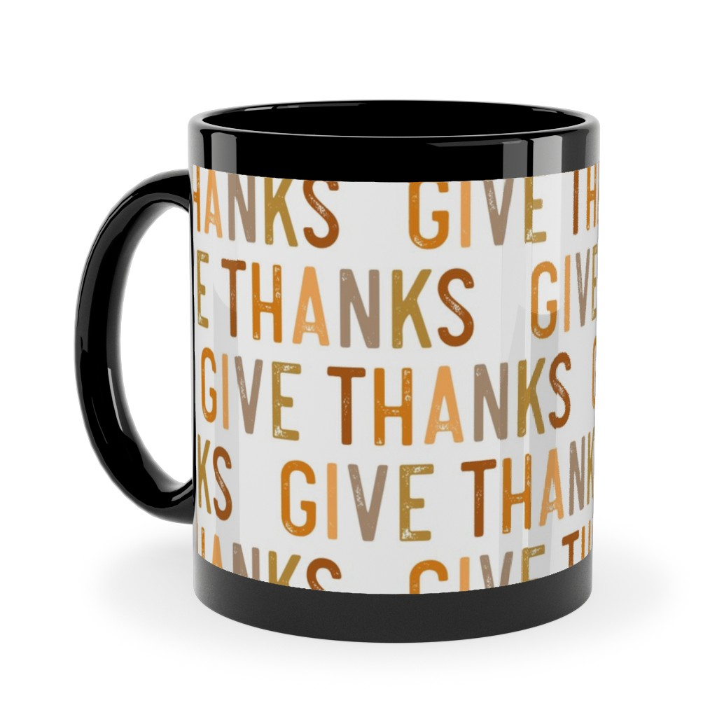 Give Thanks Ceramic Mug, Black, , 11oz, Beige, Antique White