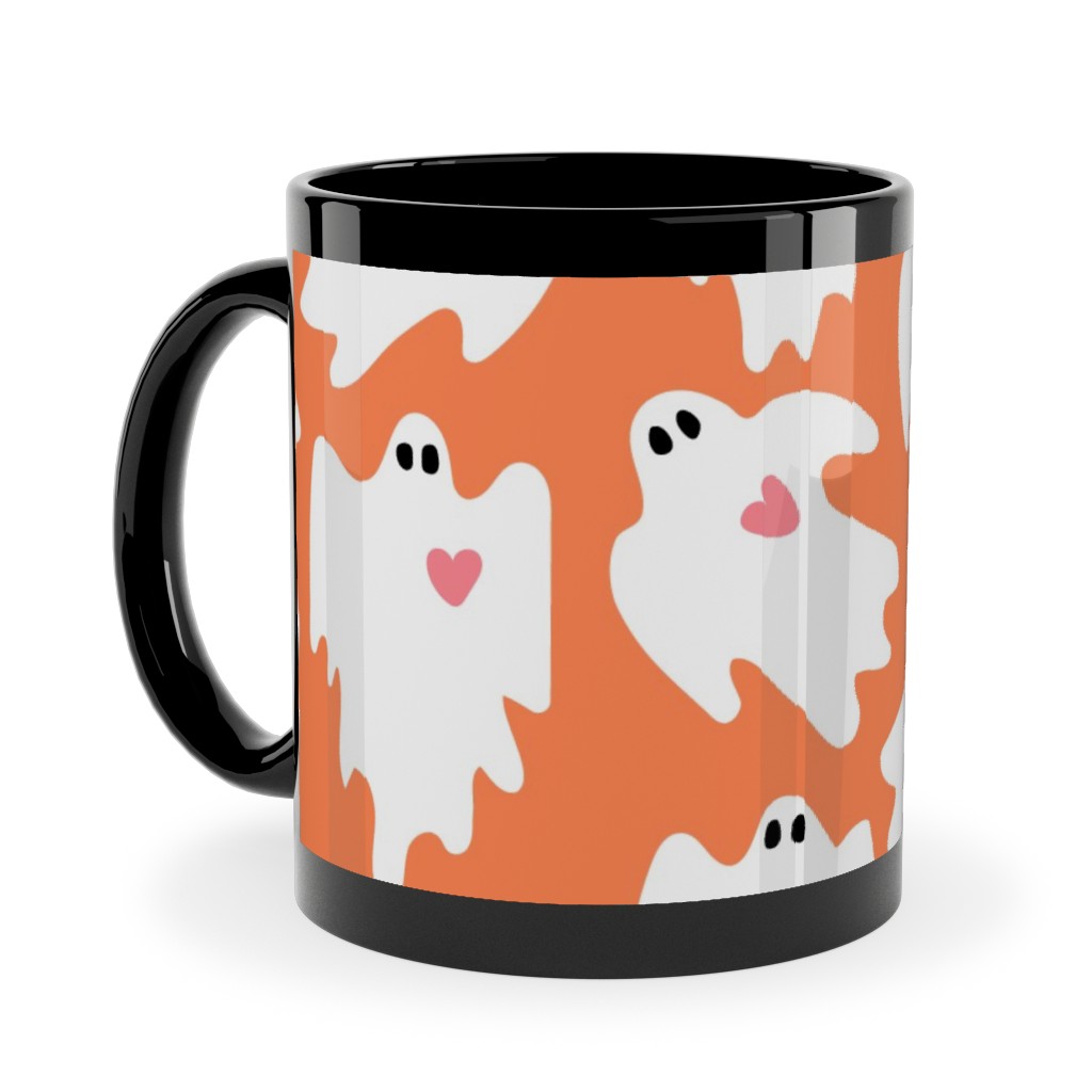 Halloween Ghosts With Hearts - Orange Ceramic Mug, Black,  , 11oz, Orange