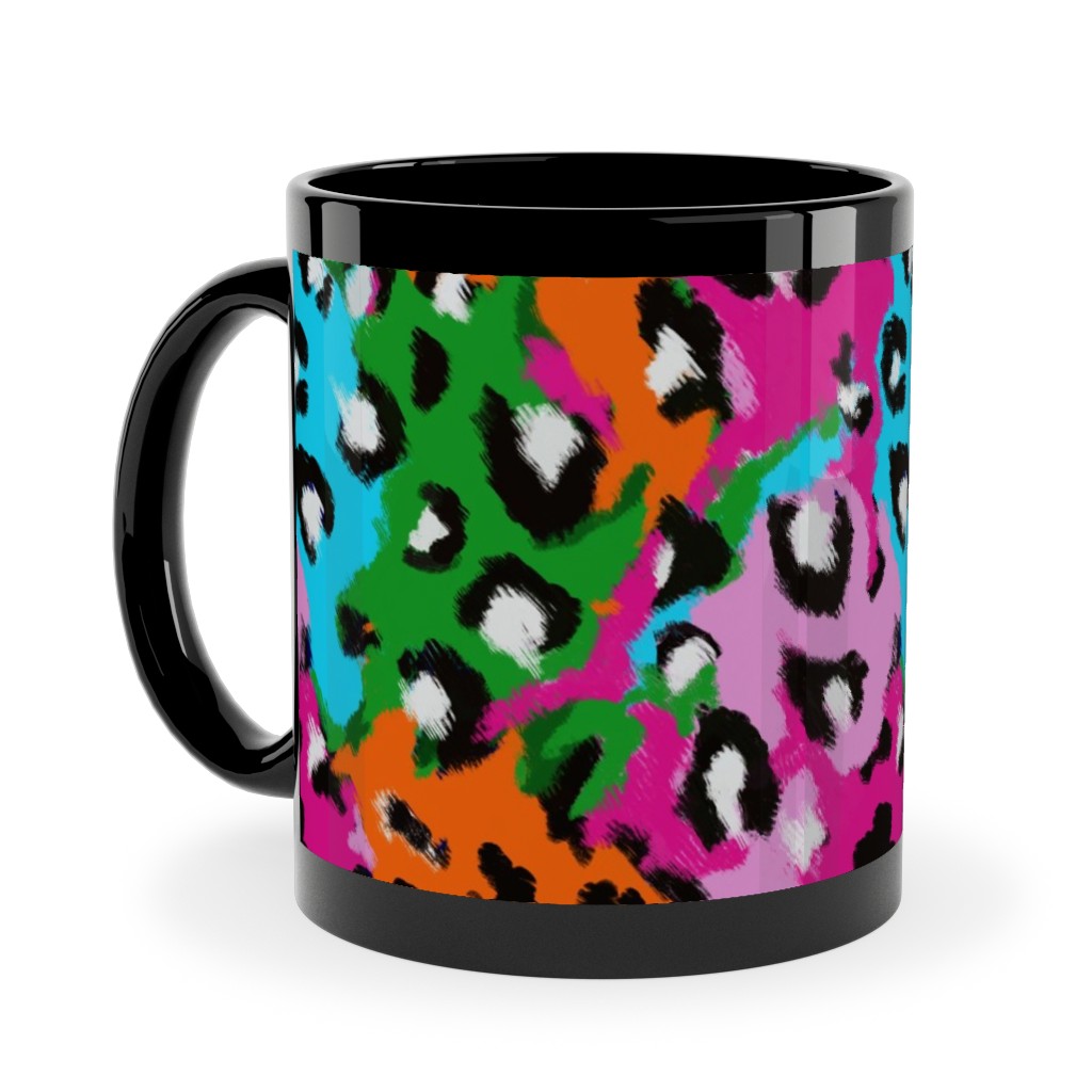 Leopard Print - Multi Ceramic Mug, Black,  , 11oz, Multicolor