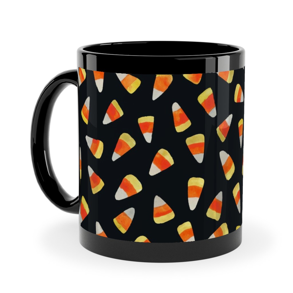 Watercolor Candy Corn - Black Ceramic Mug, Black, , 11oz, Black, Black