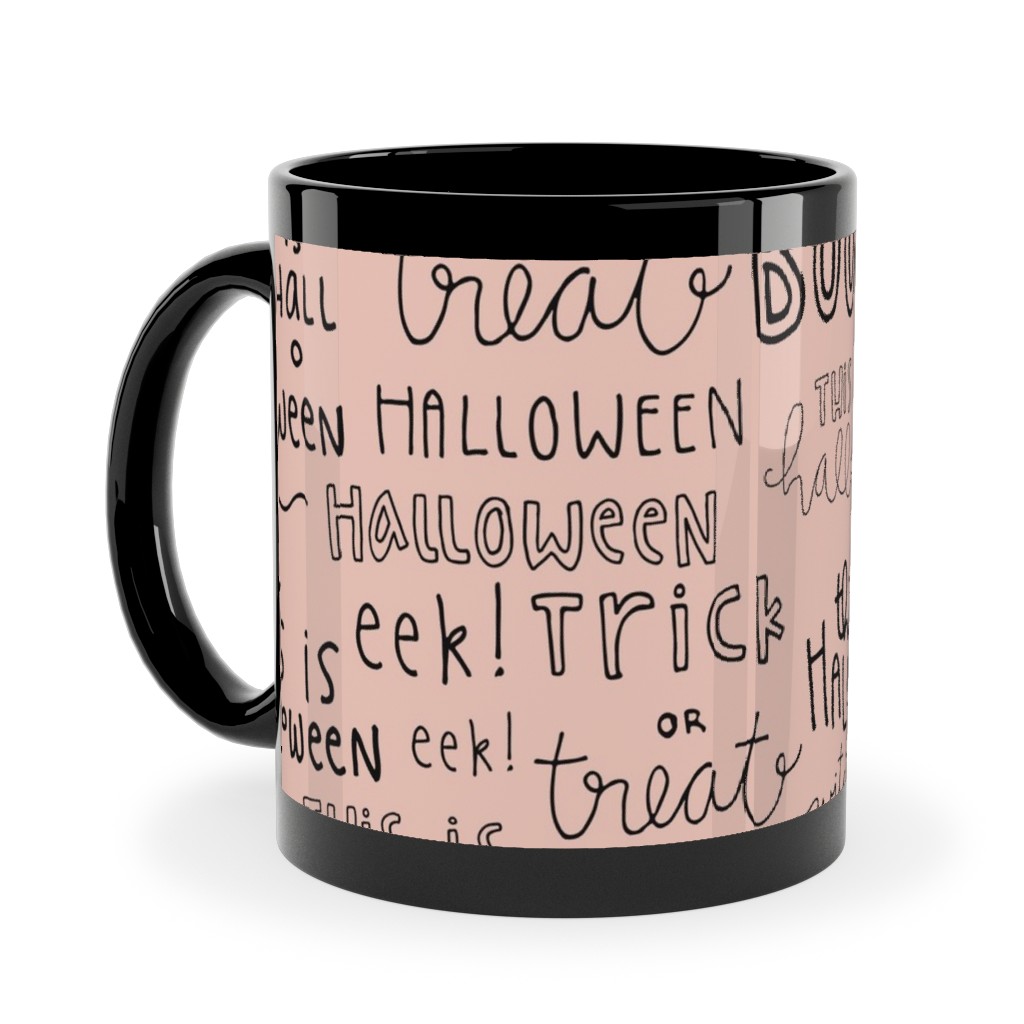 Halloween Words - Black Ceramic Mug, Black, , 11oz, Pink, Bright Pink