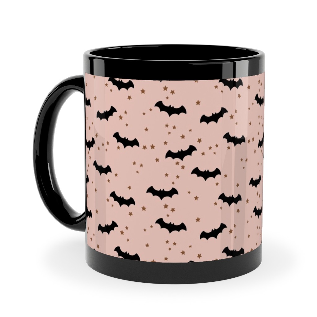 Twinkle Bats - Pink Ceramic Mug, Black, , 11oz, Pink, Bright Pink