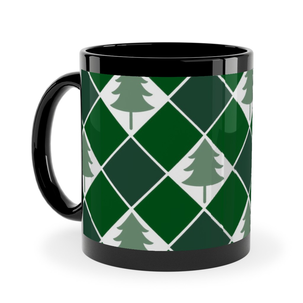 Christmas Tree Checkers - Green Ceramic Mug, Black, , 11oz, Green, Classic Green