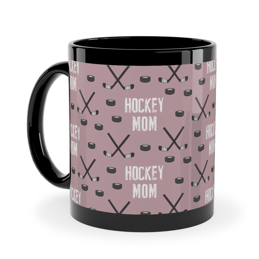 Hockey Mom - Mauve Ceramic Mug, Black, , 11oz, Pink, Bright Pink