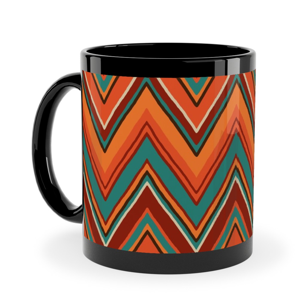 Fall Crazy Chevron - Orange and Teal Ceramic Mug, Black, , 11oz, Orange, Orange