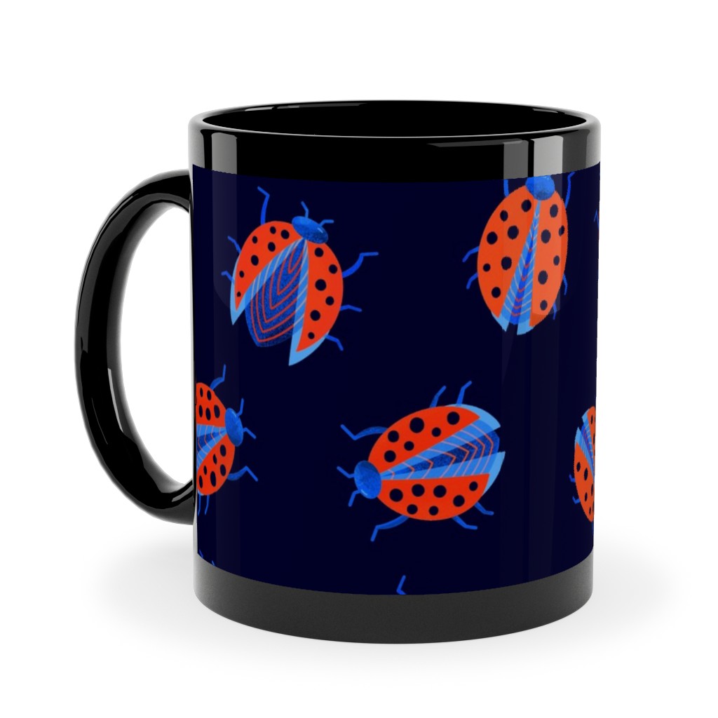 Classic Ladybugs Ceramic Mug, Black, , 11oz, Blue, Stormy Blue