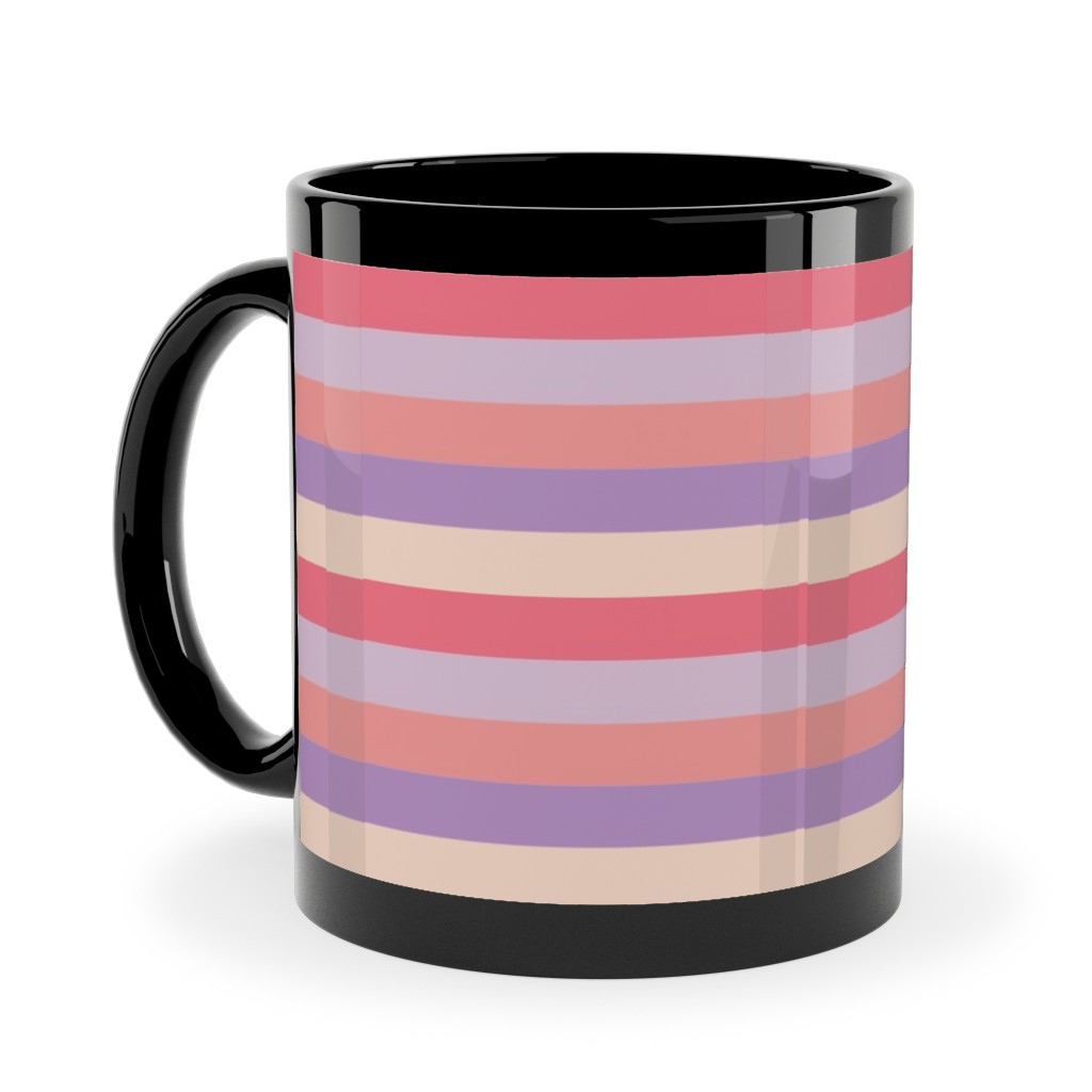 Lavender and Pink Stripe Ceramic Mug, Black, , 11oz, Multicolor