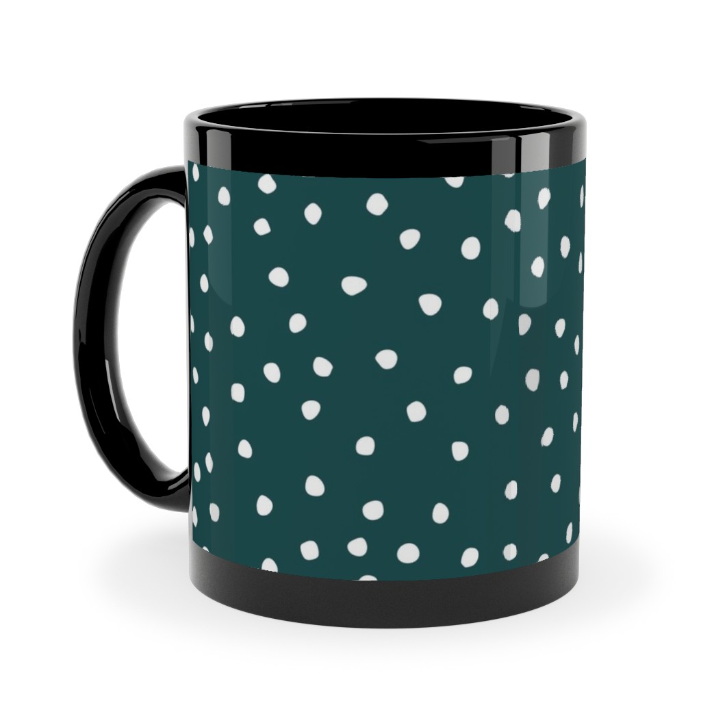 Dots - White on Emerald Ceramic Mug, Black, , 11oz, Green, Classic Green